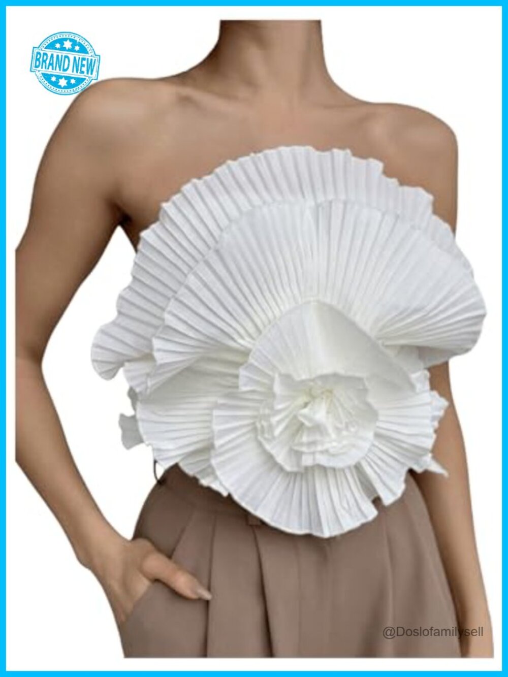 3D Flower Decor Strapless Bandeau Crop Top Sleeveless Tube Top - Picture 1 of 5